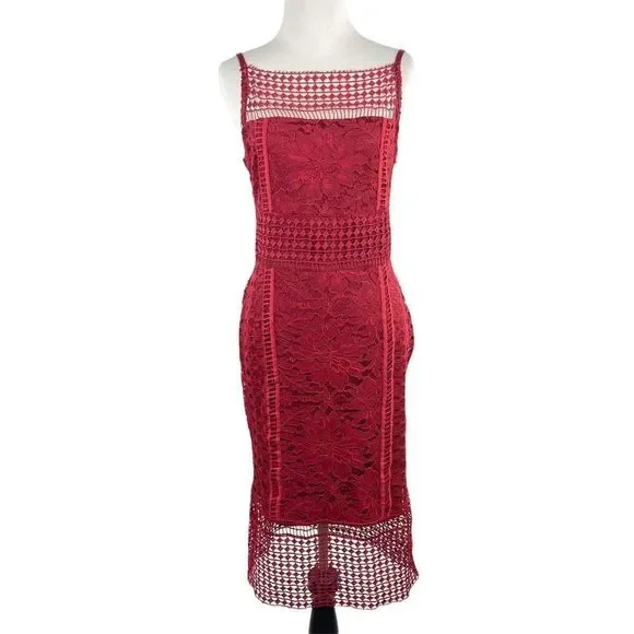 Cato | Dresses | Cato Red Lace Midi Dress Size 8 | Poshmark